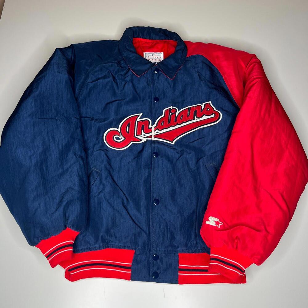 Vintage Cleveland Indians MLB Starter Jacket‎ L Red Blue Two-Tone Genuine 90s